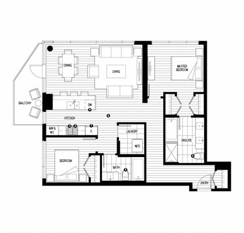 A black and white floor plan of a house with labeled rooms.